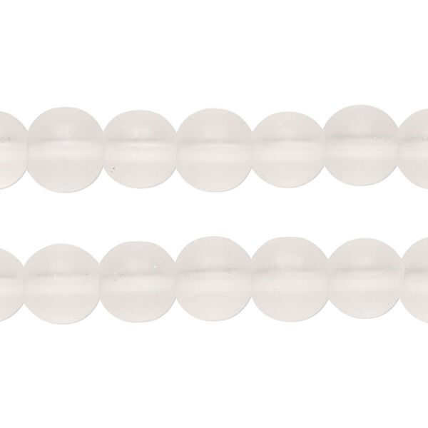 Bead, glass, translucent frosted clear, 8-9mm round. Sold per pkg of (2) 15-1/2 to 16-inch strands. image number 0