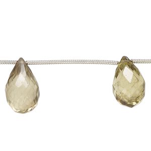 Lemon smoky quartz 1pkg6, hand-cut top-drilled faceted briolette bead 13x8mm-17x11m