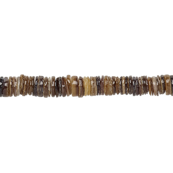Bead, tagnipis shell (natural), 4-5mm hand-cut heishi, Mohs hardness 3-1/2. Sold per 15-1/2" to 16" strand. image number 0