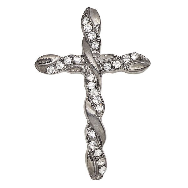 Focal, gunmetal-finished brass, clear, 43x28mm curved cross. Sold individually. image number 0