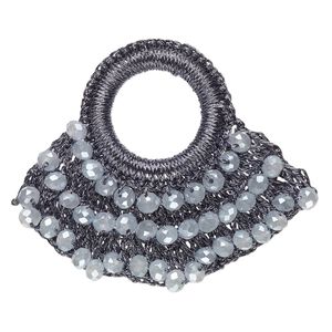 Focal, glass / nylon / steel, dark grey, 60x48mm open round with bib. Sold per pkg of 2.