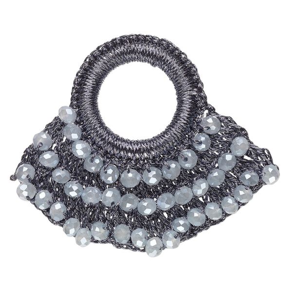 Focal, glass / nylon / steel, dark grey, 60x48mm open round with bib. Sold per pkg of 2. image number 0
