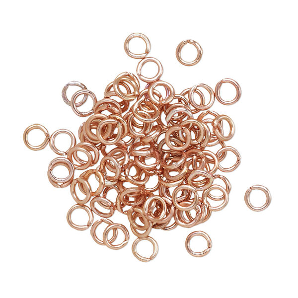 Jump ring, anodized aluminum, copper, 4mm round, 2.4mm inside diameter, 20 gauge. Sold per pkg of 100. image number 0