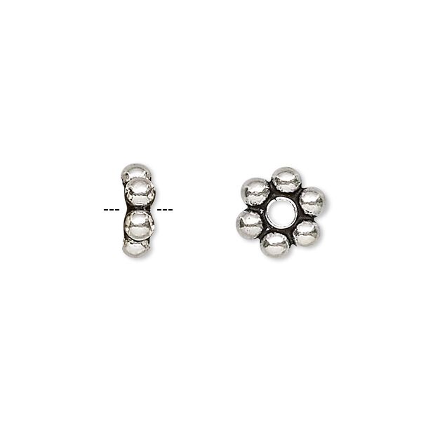 Bead, antiqued sterling silver, 10x3mm beaded rondelle. Sold per 1/4 troy ounce pkg, approximately 5 beads. image number 0