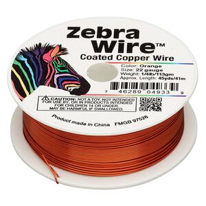 Wire, Zebra Wire™, color-coated copper, orange, round, 22 gauge. Sold per 1/4 pound spool, approximately 42 yards.