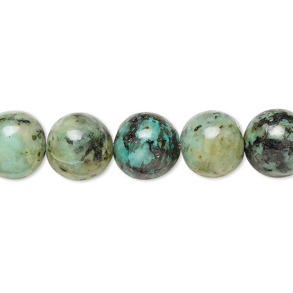 Bead, African "turquoise" (jasper) (dyed), 10mm round, C grade, Mohs hardness 6-1/2 to 7. Sold per 15-1/2" to 16" strand. image number 0