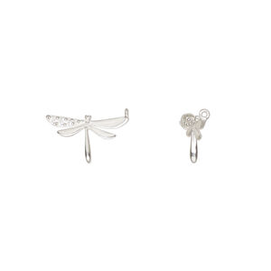 Charm 1pkg1, sterling silver and cubic zirconia, clear, 13x8mm single-sided dragonfly with (4) 0.5-1.5mm faceted stones and perpendicular loop.