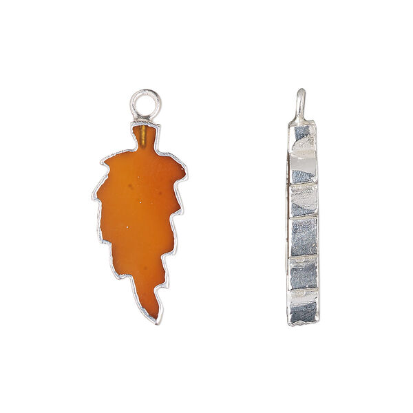 Drop, sterling silver and carnelian (dyed / heated), 23x10mm hand-cut double-sided flat feather, Mohs hardness 6-1/2 to 7. Sold individually. image number 0
