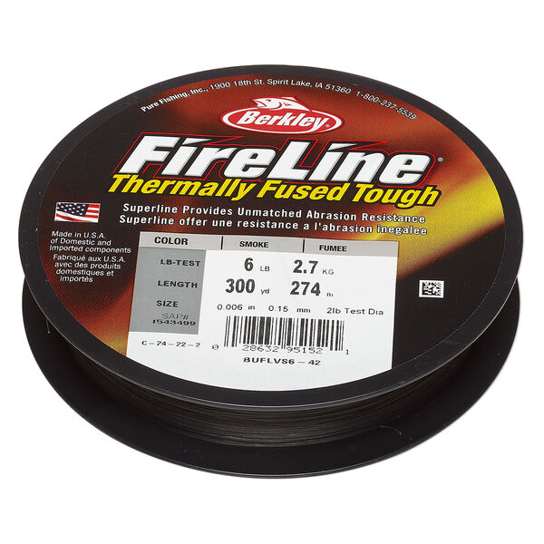 Thread, Berkley® FireLine®, high-modulus polyethylene, 8-fiber braid, smoke, 0.15mm diameter, 6-pound test. Sold per 300-yard spool. image number 0