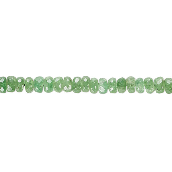 Bead, chrome diopside (natural), light, 4x2mm-5x3mm hand-cut faceted rondelle with 0.4-1.4mm hole, B+ grade, Mohs hardness 5-1/2 to 6. Sold per 6-inch strand. image number 0