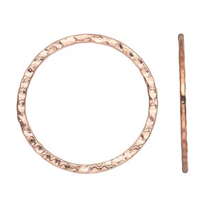 Focal, copper-plated steel, 30mm double-sided hammered open round. Sold per pkg of 10.