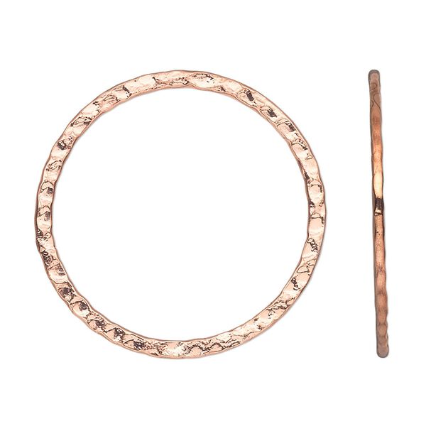 Focal, copper-plated steel, 30mm double-sided hammered open round. Sold per pkg of 10. image number 0