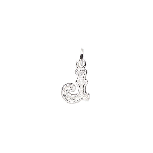 Charm, sterling silver, 10x8mm fancy block alphabet letter "J." Sold individually. image number 0
