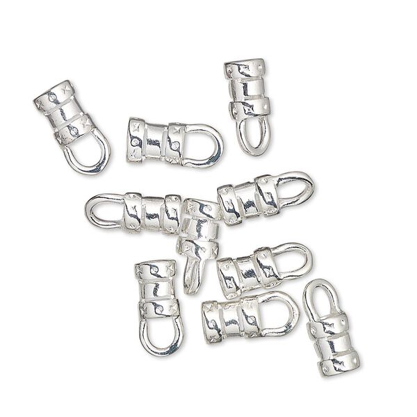 Crimp end, silver-plated brass, 6x4.5mm tube with loop, 3mm inside diameter. Sold per pkg of 10. image number 0