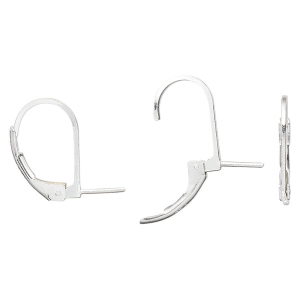Ear wire, sterling silver, 16mm leverback with 6mm peg. Sold per pair. image number 0