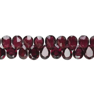 Garnet 1pkg1, hand-cut top-drilled faceted flat teardrop bead natural 15.5-16 inch 7x4mm-9x5mm