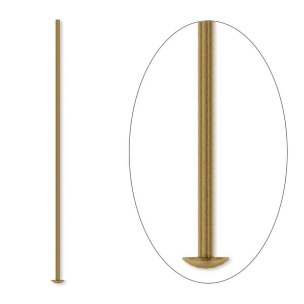 Head pin, antique gold-plated brass, 1-1/2 inches, 21 gauge. Sold per pkg of 100. image number 0