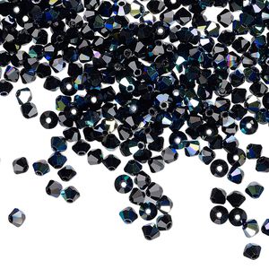 Bead 48pk jet AB, Preciosa Czech crystal 3mm bicone
