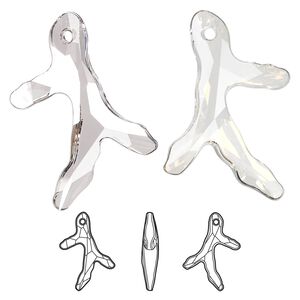 Focal, VINTAGE Crystal™, crystal silver shade, 40x29mm faceted 3-sprig coral pendant (6790). Sold individually.