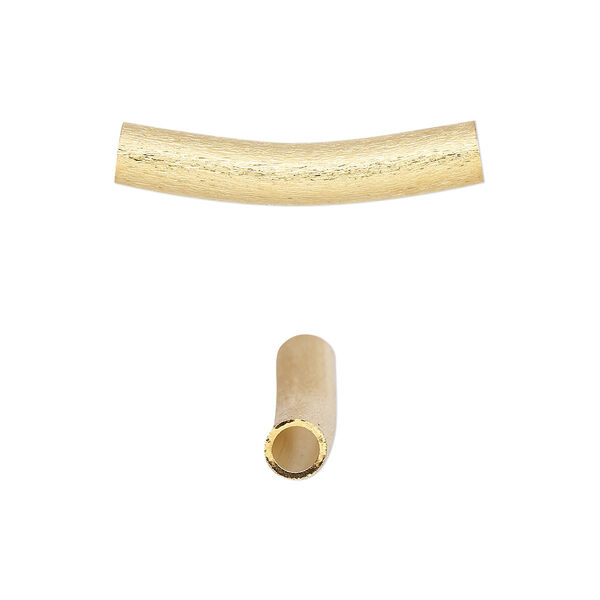 Bead, gold-plated brass, 23x5mm textured curved tube. Sold per pkg of 10. image number 0