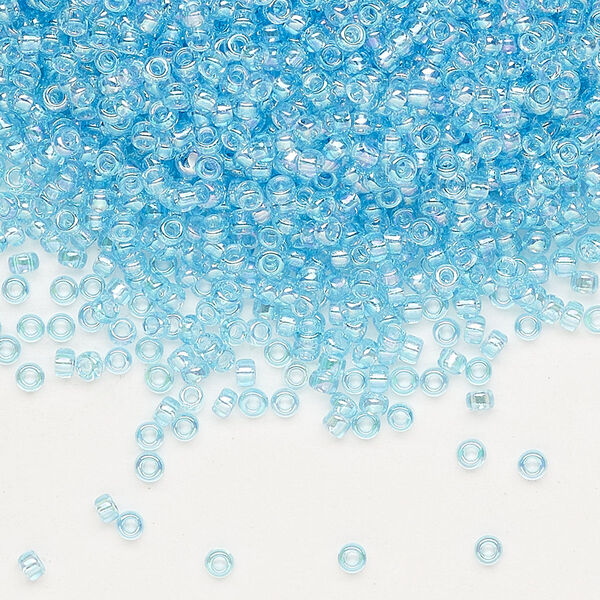 Seed bead, Miyuki, glass, pkg/25g, #11 rocaille, translucent rainbow aqua (RR-260). image number 0