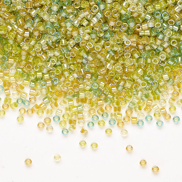 Seed bead, Miyuki Delica®, glass, pkg/7.5g, #11 round, transparent inside dyed color lemon/lime mix (DB0983). image number 0