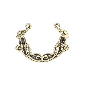 Focal, TierraCast®, antique gold-plated pewter (tin-based alloy), 35x25mm 2-sided oval with poppy festoon design. Sold individually.