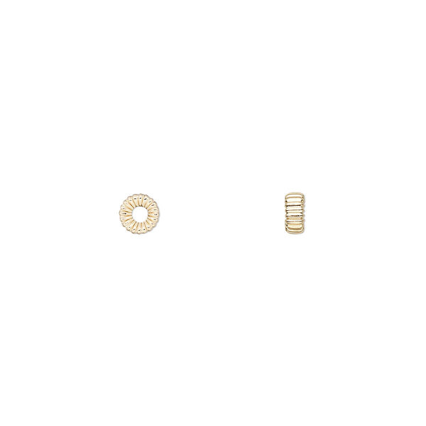 Bead, 14Kt gold, 4x2mm corrugated rondelle. Sold per pkg of 10. image number 0