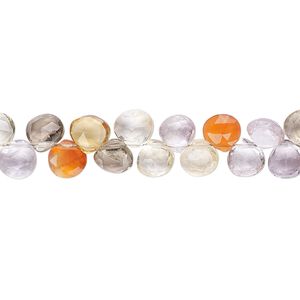 Multi-gemstone 1pkg1, hand-cut top-drilled faceted puffed teardrop bead 7 inch 5-6mm