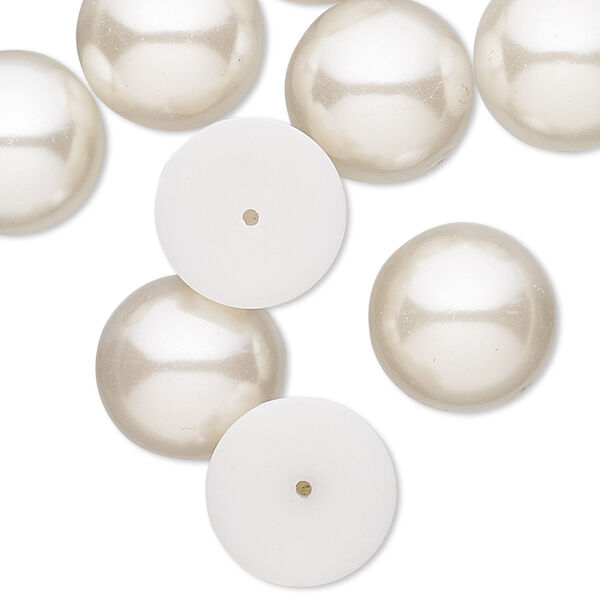 Cabochon, acrylic pearl, ivory, 14mm half-drilled non-calibrated round. Sold per pkg of 10. image number 0