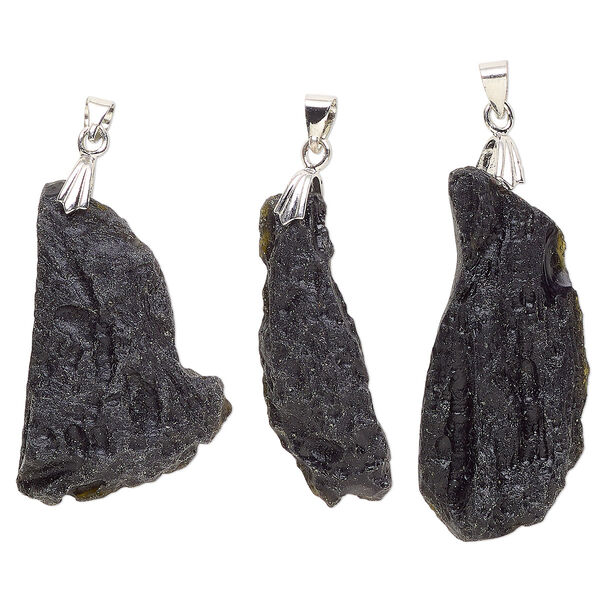 Tektite / steel 1pkg1, freeform nugget pendant 35x14mm-40x22mm image number 0