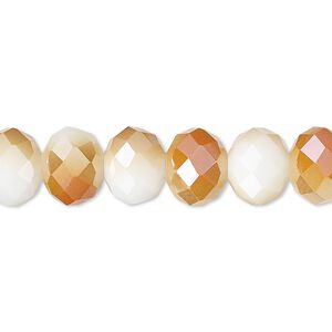 Bead 1pk 48 facets opaque white orange AB, Celestial Crystal® 10x8mm rondelle 15.5-16 inch