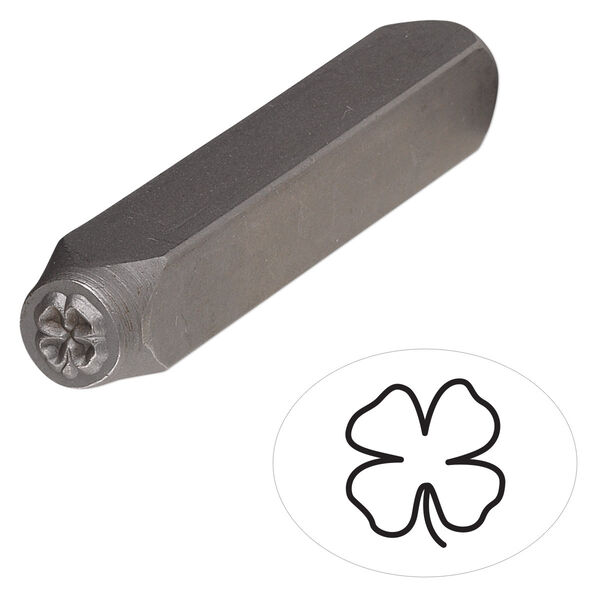 Stamp punch, tempered chrome vanadium steel, 5mm 4-leaf clover, 2-3/4 x 3/8 inches. Sold individually. image number 0