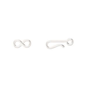 Sterling silver 1pkg1, hook-and-eye clasp 18 gauge 10x4mm / 9x4mm