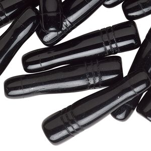 Bead, glass, opaque black, 33x8mm-36x9mm tapered capsule. Sold per 2-ounce pkg, approximately 15 beads.