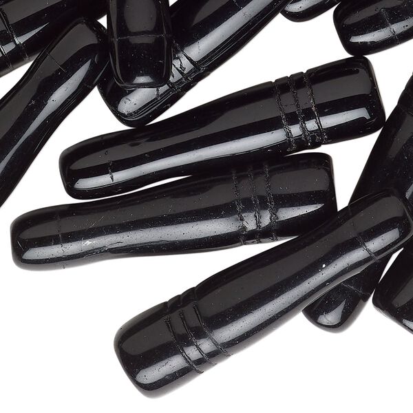 Bead, glass, opaque black, 33x8mm-36x9mm tapered capsule. Sold per 2-ounce pkg, approximately 15 beads. image number 0