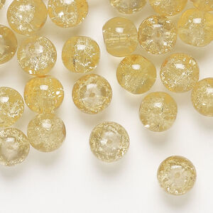 Bead, crackle glass 1pkg1, translucent golden yellow, 6-8mm round, 4 ounces.