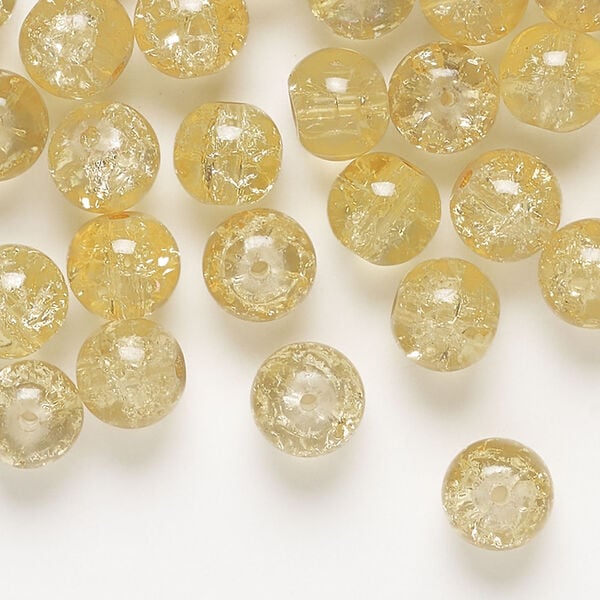 Bead, crackle glass 1pkg1, translucent golden yellow, 6-8mm round, 4 ounces. image number 0