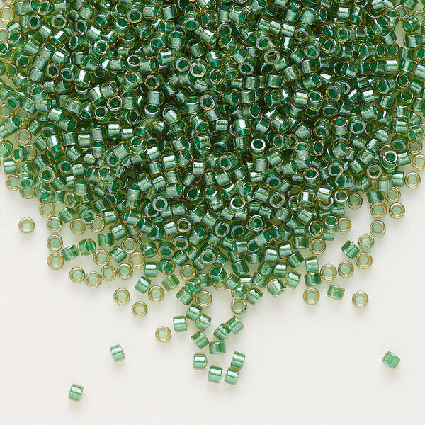 Seed bead, Delica®, glass, pkg/7.5g, #11 round, translucent green-lined luster topaz (DB-0917). image number 0
