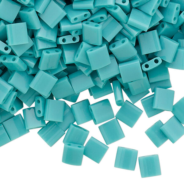 Seed bead, TILA®, glass, pkg/10g, 5mm full tila square, opaque mint green (TL-412). image number 0