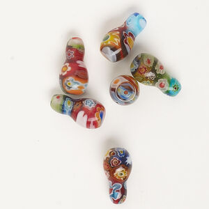 Bead, millefiori glass, translucent multicolored, 17x10mm-19x11mm half-drilled vase. Sold per pkg of 6.