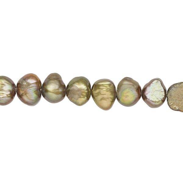 Pearl, cultured freshwater (dyed), antique brass, 5-7mm flat-sided potato with 0.4-0.5mm hole, D grade, Mohs hardness 2-1/2 to 4. Sold per 15-inch strand. image number 0
