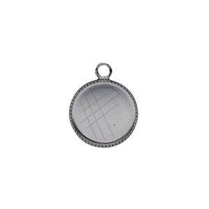 Drop, gunmetal-plated brass, 14mm round with beaded edge and 13mm round bezel setting. Sold per pkg of 6.