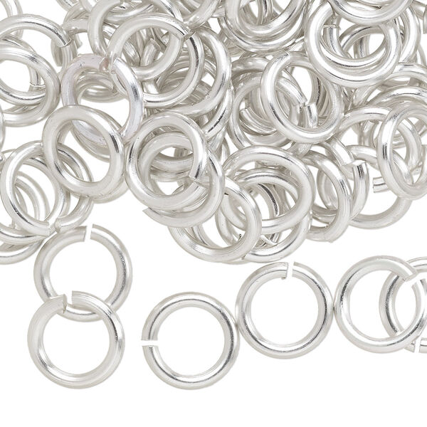 Jump ring, anodized aluminum, silver, 10mm round, 6.8mm inside diameter, 14 gauge. Sold per pkg of 100. image number 0