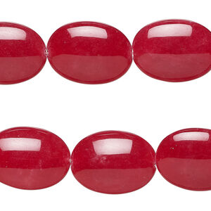 Bead, glass 1pkg1, translucent red, 18x13mm puffed oval, 15 inches.