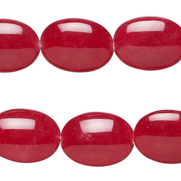 Bead, glass 1pkg1, translucent red, 18x13mm puffed oval, 15 inches. image number 0