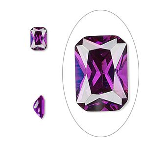 Gem, cubic zirconia, amethyst purple, 7x5mm faceted emerald-cut, Mohs hardness 8-1/2. Sold per pkg of 2.