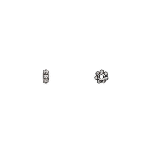 Bead, antique silver-plated "pewter" (zinc-based alloy), 4x2mm beaded rondelle. Sold per pkg of 500. image number 0