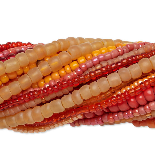 Seed bead mix, glass, pkg/(20)14inch, #6 round, mixed mixed colors. image number 0