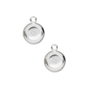 Drop, sterling silver, 10mm solid back round with 8mm round bezel cup setting. Sold per pkg of 2.